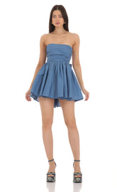 Strapless A-line Dress in Blue